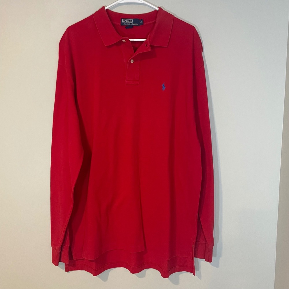 Polo Ralph Lauren Long Sleeve Polo Shirt Red Men's‎ XL Embroidered Blue Pony